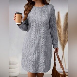SHEIN Gray Long Sleeve Cable Knit Dress